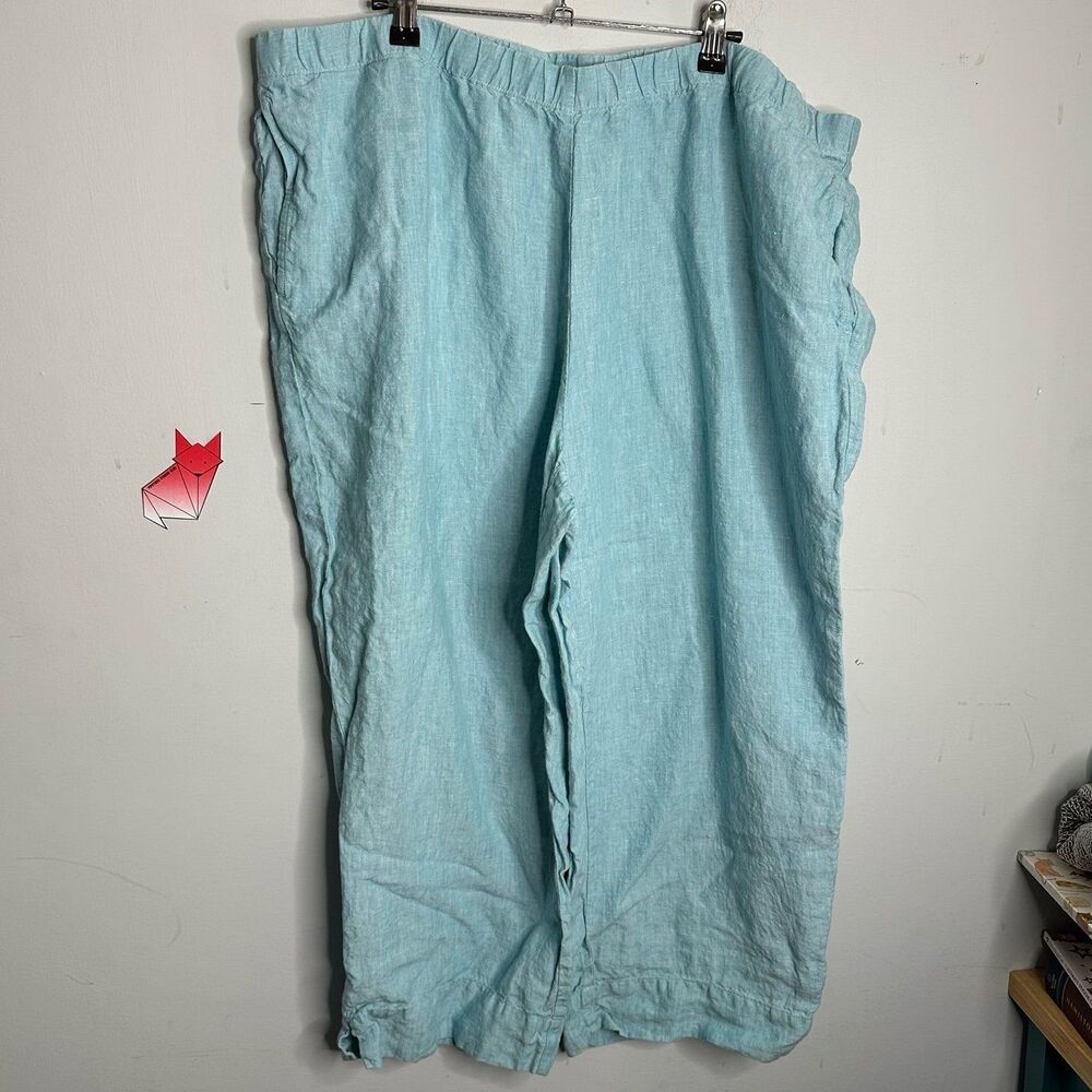 J. Jill Love Linen Cropped Pants Elastic Waist Pull On - Aqua - Plus Size 2X
